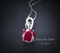 Solitaire Red Ruby Necklace - 18KGP Sterling Silver Simple 1.5 Ct Sim Diamond Red Ruby Pendant - July Birthstone White Gold coated 1023