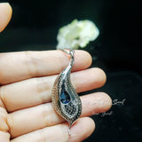 Gemstone Leaf Blue Sapphire Necklace White Gold coated Full Sterling Silver - Large Single 3 CT Teardrop Blue Sapphire Gemstone Jewelry #907