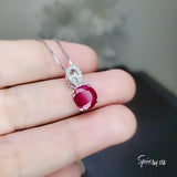 Solitaire Red Ruby Necklace - 18KGP Sterling Silver Simple 1.5 Ct Sim Diamond Red Ruby Pendant - July Birthstone White Gold coated 1023