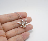 Sterling Silver Round Citrine Necklace - Deer Antler Pendant - November Birthstone - Angel Wing Round Cut 2 CT Natural Citrine Jewelry #372