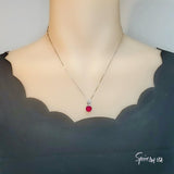 Solitaire Red Ruby Necklace - 18KGP Sterling Silver Simple 1.5 Ct Sim Diamond Red Ruby Pendant - July Birthstone White Gold coated 1023