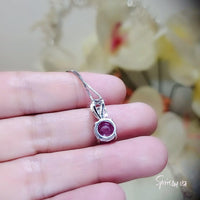Solitaire Red Ruby Necklace - 18KGP Sterling Silver Simple 1.5 Ct Sim Diamond Red Ruby Pendant - July Birthstone White Gold coated 1023