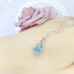 Aquamarine Necklace - 18KGP @ Sterling Silver Blue Aquamarine Pendant - Mini Teardrop Blue Gemstone March Birthstone #297