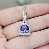 Genuine Amethyst Necklace Natural Amethyst Pendant 18kgp@ Sterling Silver - Simple Purple Amethyst Healing Jewelry February Birthstone #476