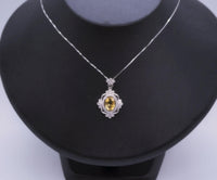 Genuine Citrine Necklace Sterling Silver Flower 2.1 CT Yellow Gemstone Pendant November Birthstone 18kgp #716