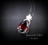 Large Teardrop Garnet Necklace - Sterling Silver Gemstone Royal Pear Lab Created Deep Orange Red Garnet Pendant Jewelry 6.5 CT #667