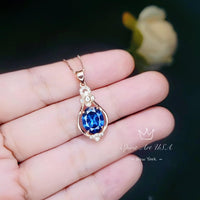 Rose Gold Blue Sapphire Necklace Sterling Silver 3 Ct Oval Large Blue Gemstone Pendant Blue Sapphire Jewelry #647