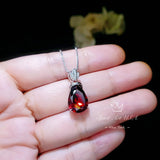 Large Teardrop Garnet Necklace - Sterling Silver Gemstone Royal Pear Lab Created Deep Orange Red Garnet Pendant Jewelry 6.5 CT #667