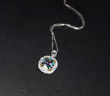 Dainty Cushion Mystic Topaz Necklace - Sterling Silver Gemstone Square Halo Solitaire Royal Rainbow Topaz Jewelry #173