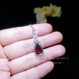 Large Teardrop Garnet Necklace - Sterling Silver Gemstone Royal Pear Lab Created Deep Orange Red Garnet Pendant Jewelry 6.5 CT #667