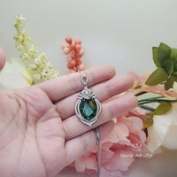 13 CT Large Emerald Necklace Royal Crown Oval Emerald Pendant Green Gemstone Jewelry Sterling Silver White Gold plated #914