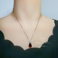 Large Teardrop Garnet Necklace - Sterling Silver Gemstone Royal Pear Lab Created Deep Orange Red Garnet Pendant Jewelry 6.5 CT #667