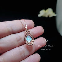White Flash Opal Necklace - Rose Gold Sterling Silver Teardrop Opal Pendant - High Quality Bridal Wedding Opal Jewelry #243
