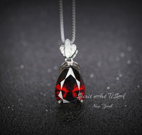 Large Teardrop Garnet Necklace - Sterling Silver Gemstone Royal Pear Lab Created Deep Orange Red Garnet Pendant Jewelry 6.5 CT #667