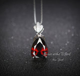 Large Teardrop Garnet Necklace - Sterling Silver Gemstone Royal Pear Lab Created Deep Orange Red Garnet Pendant Jewelry 6.5 CT #667
