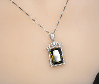 Large Rectangle Green Peridot Necklace Sterling Silver Deep Green August Birthstone Bridal Wedding Luxury Royal Peridot Pendant #1005