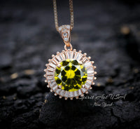 Rose Gold Peridot Necklace Sterling Silver Round Sunshine Large 4 CT Lab Green Peridot Pendant August Birthstone Green Jewelry #489