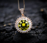 Rose Gold Peridot Necklace Sterling Silver Round Sunshine Large 4 CT Lab Green Peridot Pendant August Birthstone Green Jewelry #489