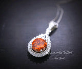 Sunstone Necklace - Tangerine Sapphire Necklace - Sterling Silver 1.8 CT Round Red Orange Spessartite Garnet Gemstone Pendant #279