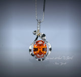 Sterling Silver Sunstone Necklace - 18kgp @ Sterling Silver - 1.8 CT Orange Tangerine Spessartite Garnet Pendant #154