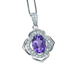 Amethyst Necklace, Flower of Life Style - 18kgp @ Sterling Silver - Genuine Natural Amethyst Jewelry , Crystal Yoga Pendant #322