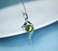 Sterling Silver Bow Peridot Necklace - White Gold coated Swirl Infinity Dynamic 2 CT Green Peridot Pendant - August Birthstone #510