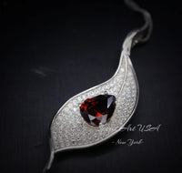 Garnet Necklace - 18kgp @ Sterling Silver Leaf Necklace - Gemstone Leaf - Teardrop Garnet Pendant - January Birthstone Anniversary Gift #886