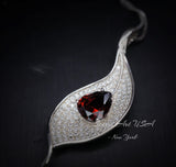Garnet Necklace - 18kgp @ Sterling Silver Leaf Necklace - Gemstone Leaf - Teardrop Garnet Pendant - January Birthstone Anniversary Gift #886