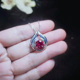 Ruby Necklace Sterling Silver Blue Sapphire Wing Jewelry 18kgp Hold Your Heart Red Ruby Jewelry #530