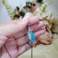 Paraiba Necklace Sterling Silver 14 CT Blue Paraiba Tourmaline Necklace Gemstone Royal Crown Flower Blue Gemstone Jewelry #977