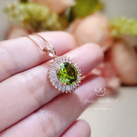 Rose Gold Peridot Necklace Sterling Silver Round Sunshine Large 4 CT Lab Green Peridot Pendant August Birthstone Green Jewelry #489