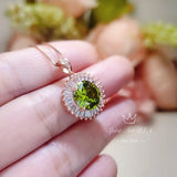 Rose Gold Peridot Necklace Sterling Silver Round Sunshine Large 4 CT Lab Green Peridot Pendant August Birthstone Green Jewelry #489