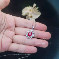 Ruby Necklace 925 Sterling Silver Gemstone Flower 18KGP Ruby Pendant #428