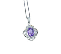 Amethyst Necklace, Flower of Life Style - 18kgp @ Sterling Silver - Genuine Natural Amethyst Jewelry , Crystal Yoga Pendant #322