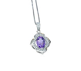 Amethyst Necklace, Flower of Life Style - 18kgp @ Sterling Silver - Genuine Natural Amethyst Jewelry , Crystal Yoga Pendant #322