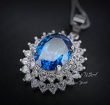 Large Blue Sapphire Necklace - 2.8 CT Double Halo Gemstone Blue Sapphire Pendant - September Birthstone - Jewelry #646