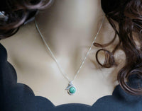 Natural Malachite Necklace - Sterling Silver White Gold Mermaid Pendant - Heart Chakra Healing Green Stone Jewelry #934