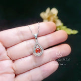 Sunstone Necklace - Tangerine Sapphire Necklace - Sterling Silver 1.8 CT Round Red Orange Spessartite Garnet Gemstone Pendant #279