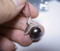 Natural Black Pearl Necklace Sterling Silver, Large Freshwater bridal Peal jewelry Mermaid Fish Tail Jewelry 1098