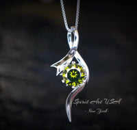 Sterling Silver Bow Peridot Necklace - White Gold coated Swirl Infinity Dynamic 2 CT Green Peridot Pendant - August Birthstone #510
