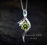 Sterling Silver Bow Peridot Necklace - White Gold coated Swirl Infinity Dynamic 2 CT Green Peridot Pendant - August Birthstone #510