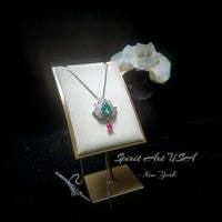 Green Paraiba Tourmaline Necklace - 18KGP @ Sterling Silver - Gemstone Lotus Flower Necklace - Large Paraiba Pendant #923