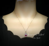 Ruby Necklace Rectangle red Pendant - 18KGP @ Sterling Silver - July Birthstone adjustable chain #299