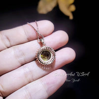 Rose Gold Peridot Necklace Sterling Silver Round Sunshine Large 4 CT Lab Green Peridot Pendant August Birthstone Green Jewelry #489
