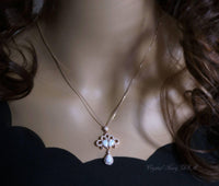 Rose Gold Opal Necklace - Fire White Opal Tassel Necklace - Wedding Bridal Pendant, Phoenix Jewelry Synthetic Fire Opal Flower #532