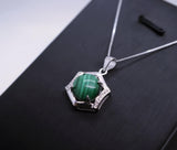 Genuine Malachite Necklace Silver - 925 Sterling Silver Green Malachite Pendant , Geometric Hexagonal Malachite Jewelry #137