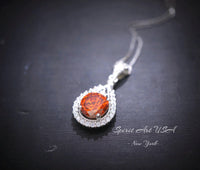 Sunstone Necklace - Tangerine Sapphire Necklace - Sterling Silver 1.8 CT Round Red Orange Spessartite Garnet Gemstone Pendant #279