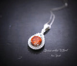 Sunstone Necklace - Tangerine Sapphire Necklace - Sterling Silver 1.8 CT Round Red Orange Spessartite Garnet Gemstone Pendant #279