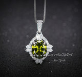 Peridot Necklace - Oval Cut - Sterling Silver Green Peridot Pendant - 2 CT White Gold Plated Gemstone Style 095