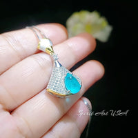 Brilliant Blue Paraiba Tourmaline Necklace - 18KGP Sterling Silver - Gemstone Drop Synthetic Blue Paraiba Gemstone Jewelry #753